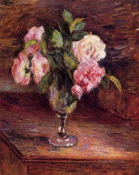  rose Oil Painting - roses in a glass 1877 Camille Pissarro